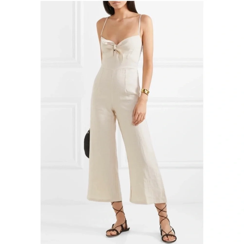 FAITHFULL THE BRAND Presley Jumpsuit Plain Bone Linen